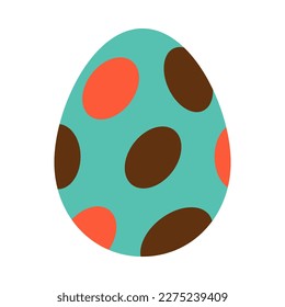 Easter green egg with abstract ovals. Egg hunt. Easter tradition. Easter green egg with red and brown circles in flat design.