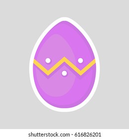 Easter green egg isolated on a gray background. Volumetric with a white outline, with colored contrasting ornament of geometric line and points. Vector Illustration. Spring holiday.