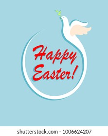 Tarjeta abstracta de saludo de Semana Santa con papel tachado volando paloma de oliva y forma de huevo. Diseño plano