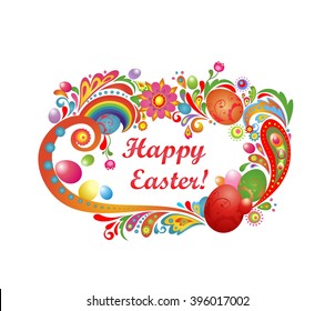 Easter greeting with abstract frame and colorful eggs