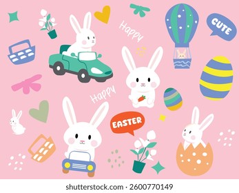 Easter greeting background with cute bunny vector illustration pattern