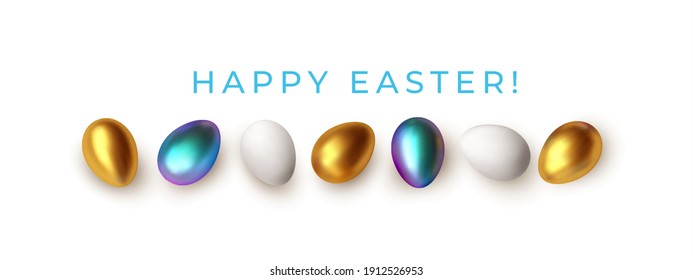 Fondo de bienvenida de Pascua con brillantes huevos dorados de Pascua. Ilustración del vector EPS10