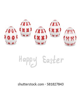 easter greeting card with 5 white painted eggs 