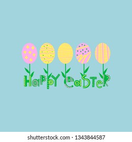 Easter greeting card, banner flat vector template. Happy Easter stylized typography, lettering. Silhouette decorative egg, pysanka with ornament. Spring holiday wishes Scandinavian style illustration