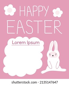 tarjeta de saludo de Pascua o plantilla de banner. letras felices de Pascua, conejito y nube para texto