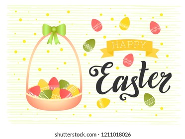 Easter greeting card. basket with eggs. Spring religious holiday
