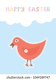 Easter greeting card with bird, chicken, animal. Children's drawing. Background for congratulations, banner, suspension, advertising, flyer. Vector illustration for holiday design, invitation 