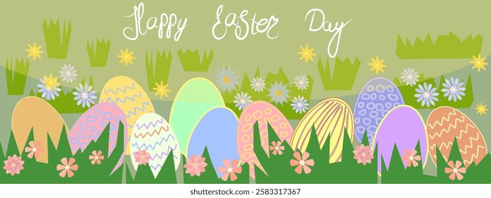 Easter greeting card with birds and Easter eggs