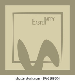 Tarjeta de saludo de Pascua con orejas conejadas y marco de textura marrón y crema. Ilustración abstracta plana vectorial. Copiar espacio para texto. Conejo de Pascua con letras Feliz Pascua con fondo de crema marrón.