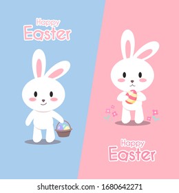 Tarjeta de felicitación de Pascua con conejo y huevos en tono pastel