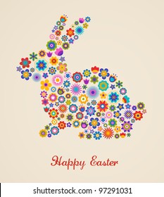 Easter greeting card with bunny and flowered pattern