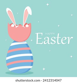 easter greeting card with bunny. Happy Easter. Cute rabbit for Easter. Bunny ears and Easter eggs. Vector illustration. Greeting card. Bunny in the egg