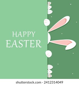 easter greeting card with bunny. Happy Easter. Cute rabbit for Easter. Bunny ears and Easter eggs. Vector illustration. Greeting card. Bunny in the egg