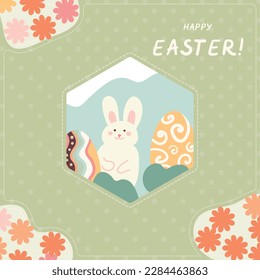 Easter Greeting Card with Bunny, hexagonal frame