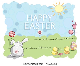 Easter greeting card - Bunny and little chicks