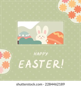 Easter Greeting Card with Bunny, rectangular frame