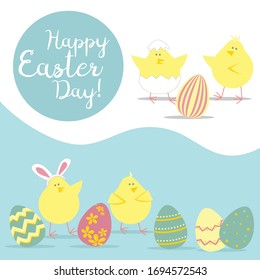 Tarjeta de saludo de Pascua con pollo, huevo. Ilustraciones vectoriales para un afiche, tarjeta, invitación o banner. Felicitaciones por la fiesta. Ilustración vectorial de festividades religiosas. Feliz Pascua