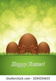 Easter greeting card with chocolate eggs.Holiday vector illustration