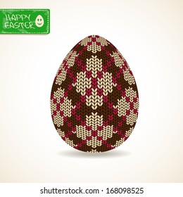Easter greeting card with close up isolated volume knitted egg