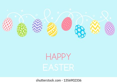 Easter greeting card with easter color eggs and an inscription. flat vector illustration