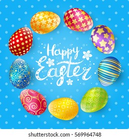 Easter greeting card with color eggs
