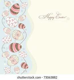easter greeting card with colored eggs and flowers, vector