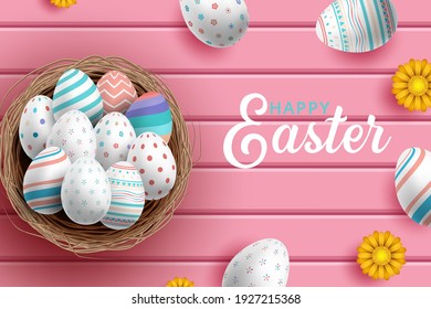 Easter greeting card with colorful eggs