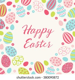 Easter greeting card with colorful eggs. Perfect for spring holidays and Easter decorations. Vector illustration