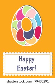 Easter greeting card with colorful eggs, vector.