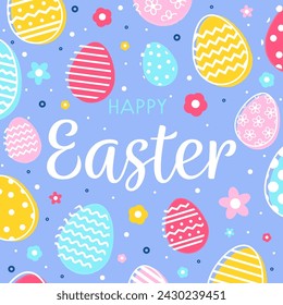 Easter greeting card with colourful eggs. Abstract background. Vector illustration