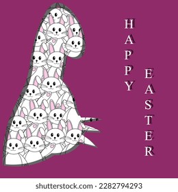 Easter greeting card in cut out paper style with rabbit. Creative viva magenta postcard with bunny. 2023 trend color poster. Marketing material. Template for easter holiday banner. 