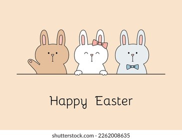 Easter greeting card with cute bunnies. Template for postcard, greeting card, invitation, poster, banner. Vector illustration