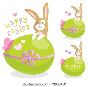 Easter greeting card with cute bunny and colored egg