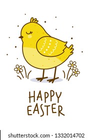 Easter greeting card with cute chicken
