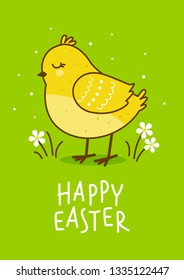 Easter greeting card with cute chicken