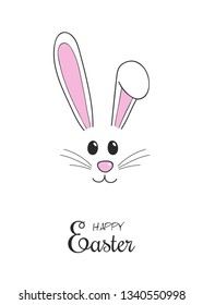 Easter greeting card with cute hand drawn bunny. Vector