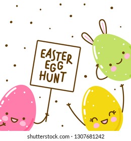 Easter greeting card with cute happy eggs