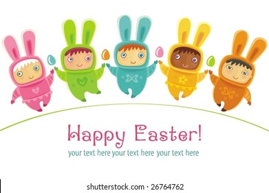 Easter greeting card with cute little babies dressed as an Easter Bunnies. To see similar, please VISIT MY GALLERY.

