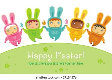 Easter greeting card with cute little babies dressed as an Easter Bunnies.  To see similar, please VISIT MY GALLERY.