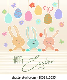 Easter greeting card with cute rabbits and eggs