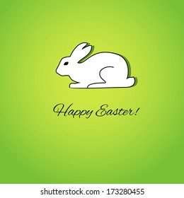 Easter greeting card with cute white rabbit