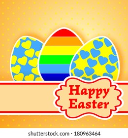 Easter greeting card with decorated eggs. Vector Easter greeting paper card with easter eggs for your design. Vector illustration. EPS 10