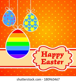 Easter greeting card with decorated eggs. Vector Easter greeting paper card with easter eggs for your design. Vector illustration. EPS 10