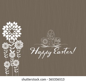 Easter greeting card with decorative egg on green background