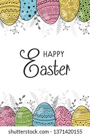 Easter greeting card with decorative eggs. Vector