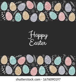 Easter greeting card with decorative eggs. Vector