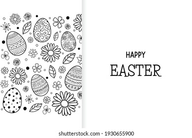 Easter greeting card with decorative eggs nad flowers. Vector