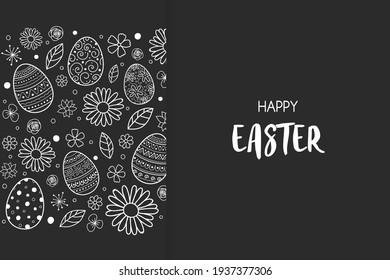 Easter greeting card with decorative eggs nad flowers. Vector