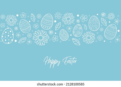 Easter greeting card with decorative eggs nad flowers. Vector