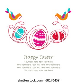 Easter greeting card with decorative eggs and birds